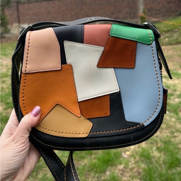 Coach 1941 RARE Patchwork Leather Saddle Bag 23 in Black Multi - Picture 3 of 9